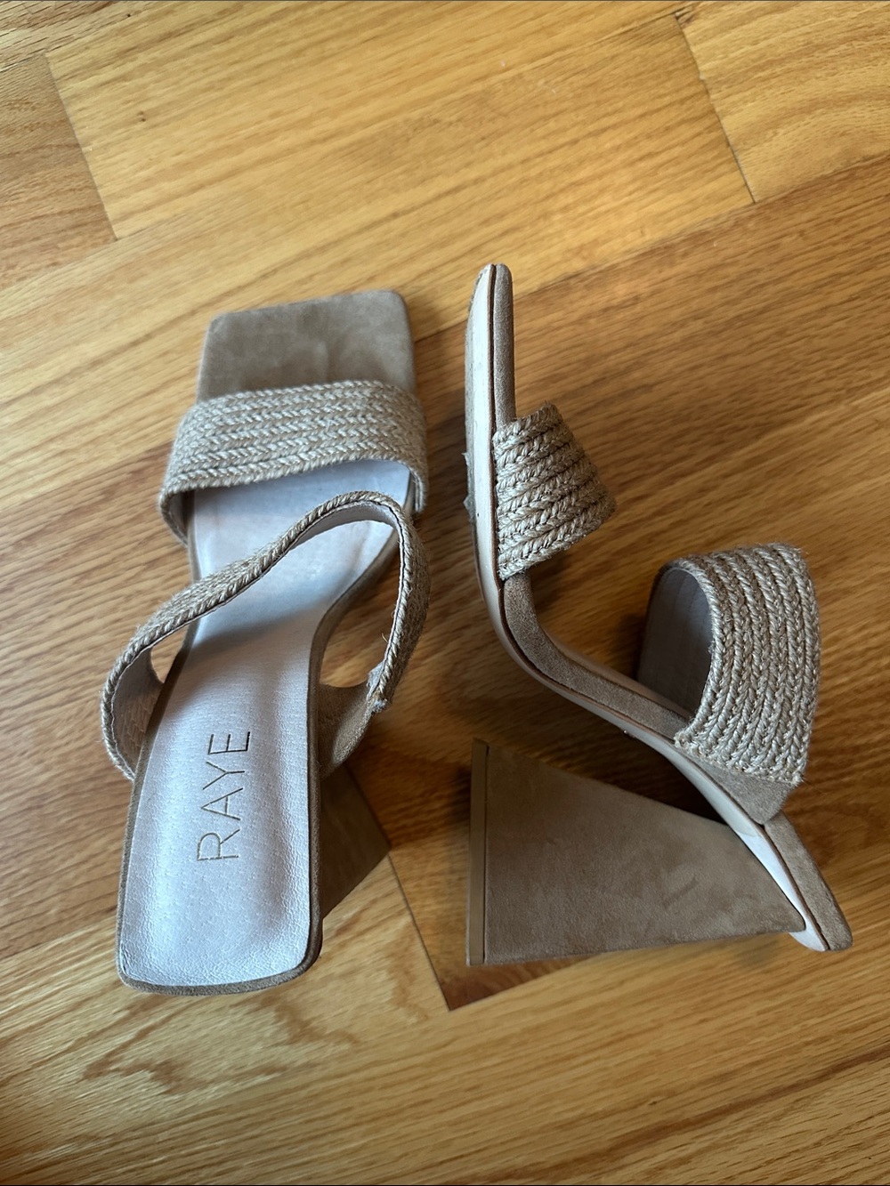 RAYE Lula Beige Woven Block Heel Sandals - Women's